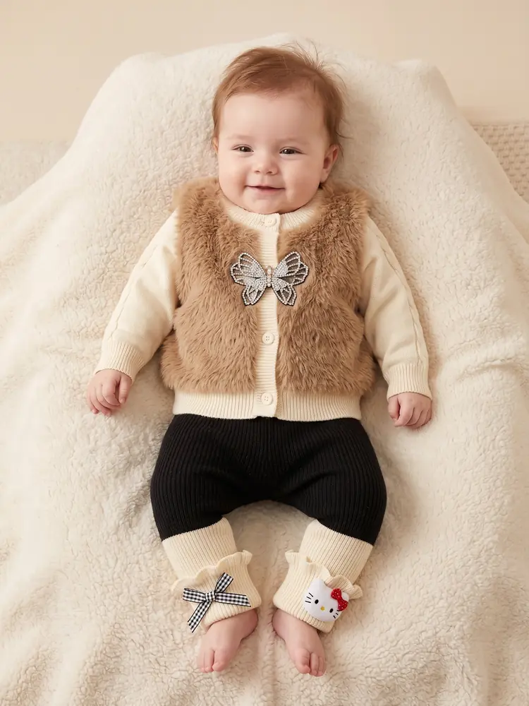 Camel Vest Cardigan Set