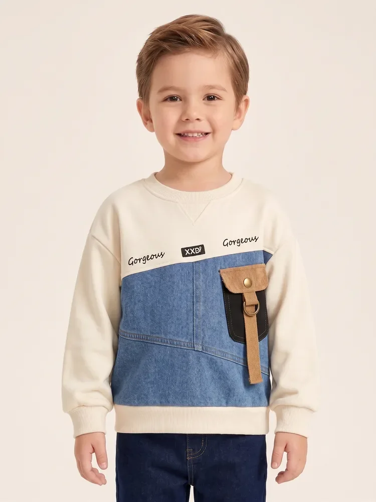 Denim Panel Sweatshirt
