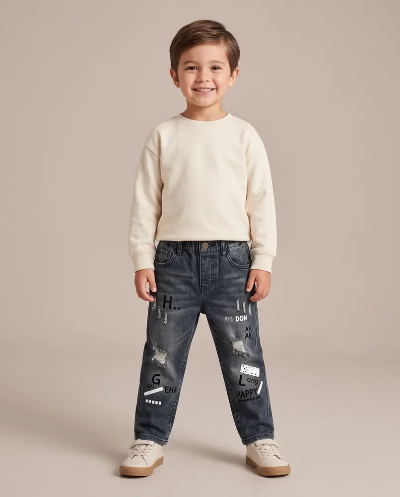 Distressed Badge Jeans
