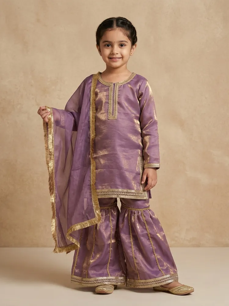 Lavender Tissue Sharara Set