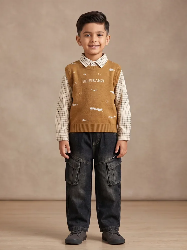 Mustard Knit Vest Cargo Set