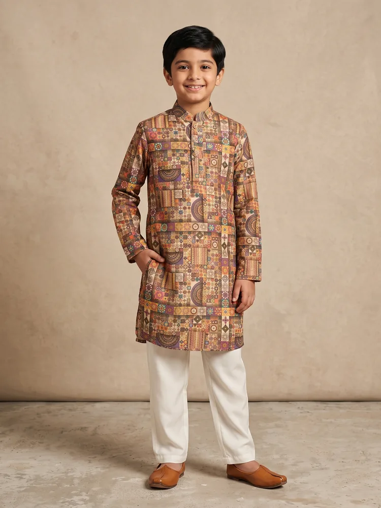 Patchwork Print Kurta Set