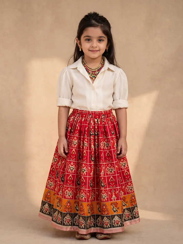 Patola Skirt & Puff-Sleeve Shirt Set