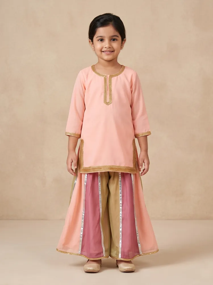 Peach Panelled Sharara Set