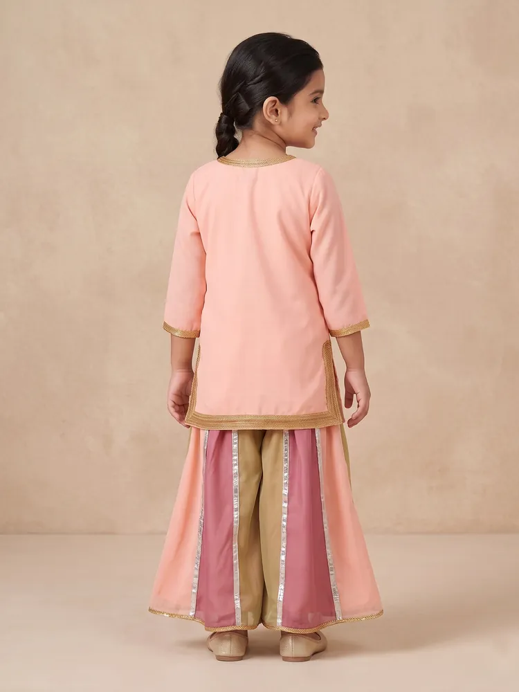 Peach Panelled Sharara Set — view 3 of 3