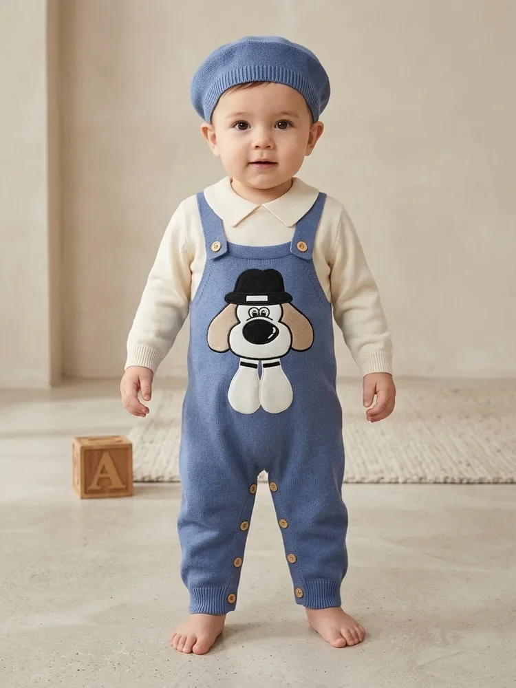 Puppy Knit Dungaree Set