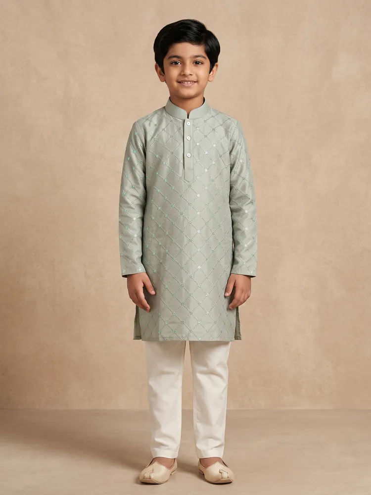 Sage Mirror Work Kurta Set