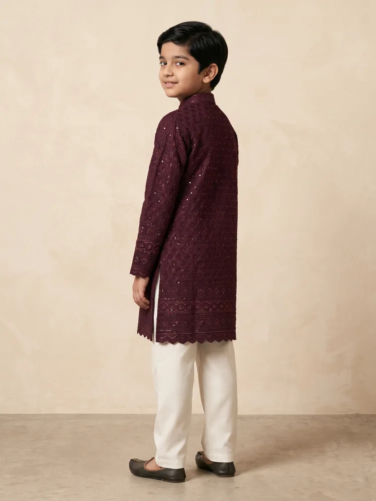 Wine Chikankari Sequin Kurta Set — view 3 of 3